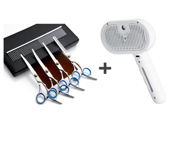 Pakketilbud: Luksus PelsSaks Sæt + 3-i-1 Grooming Brush