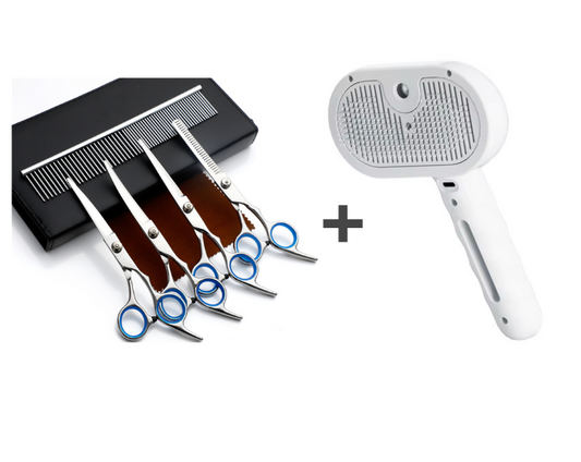 Pakketilbud: Luksus PelsSaks Sæt + 3-i-1 Grooming Brush